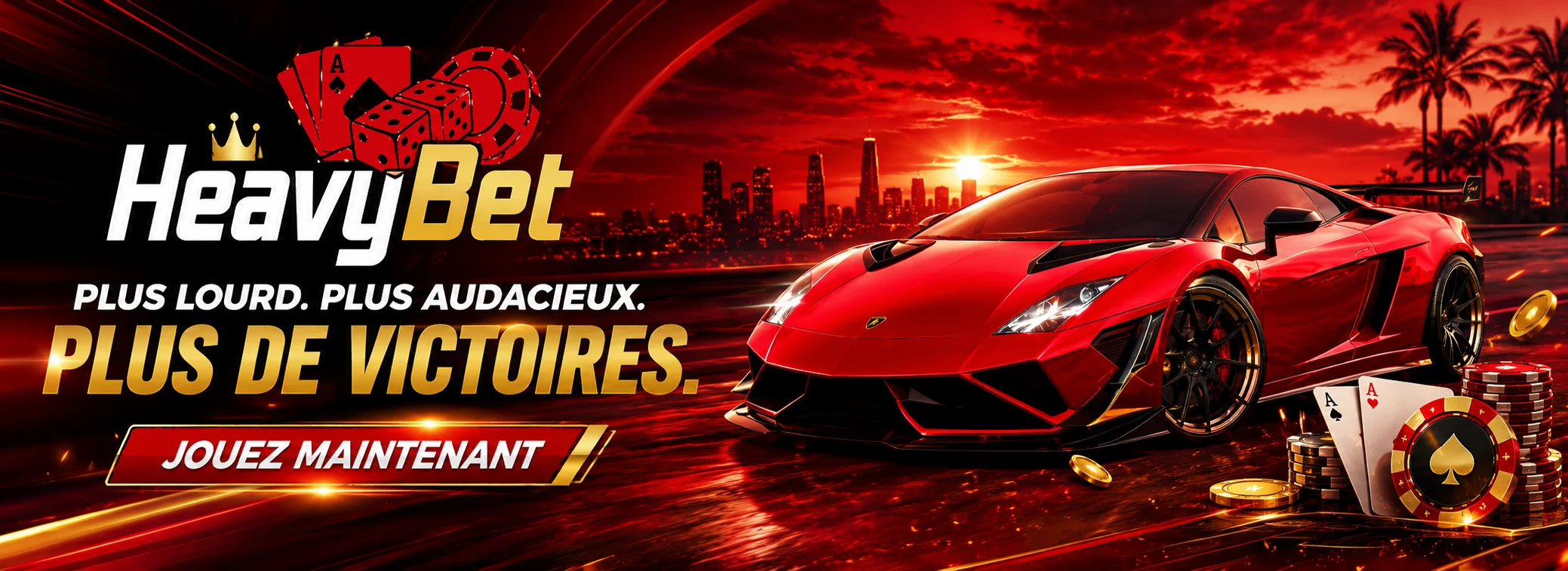 Bannière HeavyBet casino avec bonus de bienvenue de 300% jusqu'à 3000 € et 300 tours gratuits